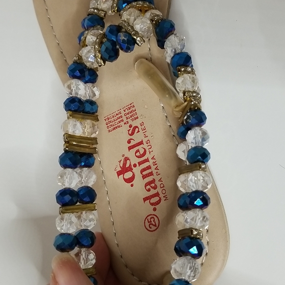 Sparkly Blue Beaded Rhinestone Flat Between The Toe Sandals Shoes Flats Indian - Picture 5 of 9
